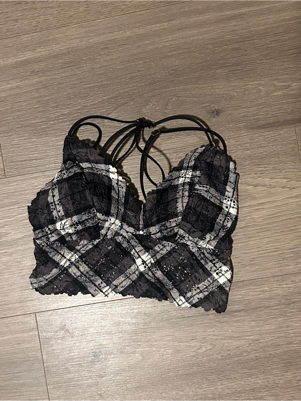 PINK Victoria's Secret Black & White Plaid Lace Bralette